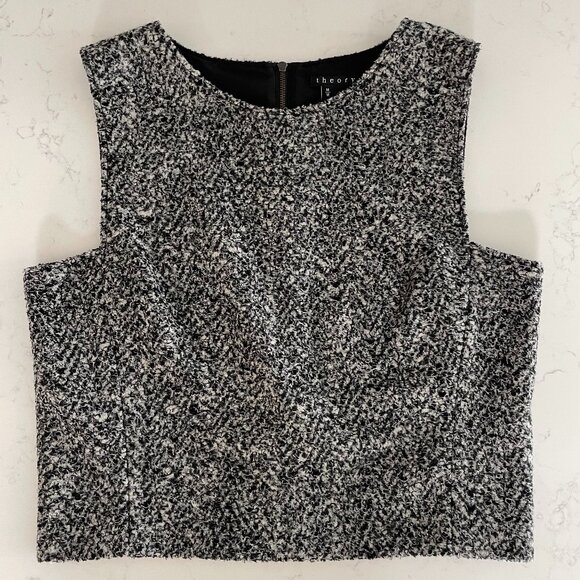 Theory PAGIA B Tweed Knit Lined Virgin Wool Blend Vest Black & Hues of Grey Sz M - Picture 1 of 10